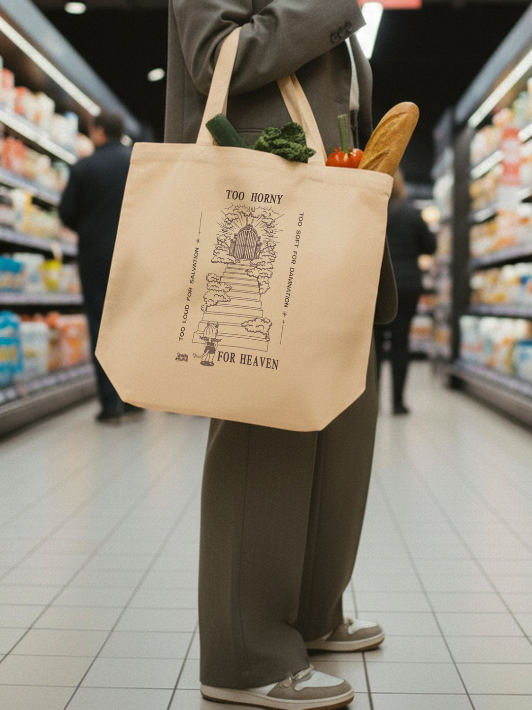 Too Horny for Heaven | Organic Tote Bag
