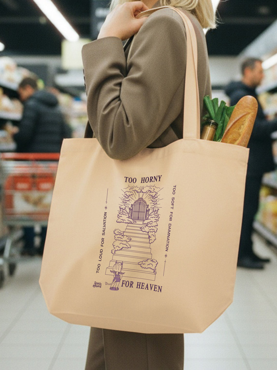 Too Horny for Heaven | Organic Tote Bag